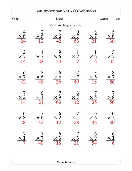 Multiplier (1 à 9) par 6 et 7 (36 Questions) (I) page 2