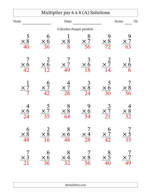 Multiplier (1 à 9) par 6 à 8 (36 Questions) (A) page 2