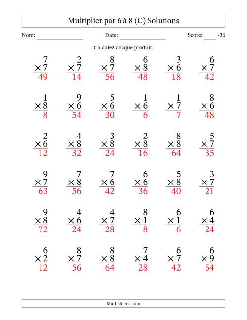 Multiplier (1 à 9) par 6 à 8 (36 Questions) (C) page 2