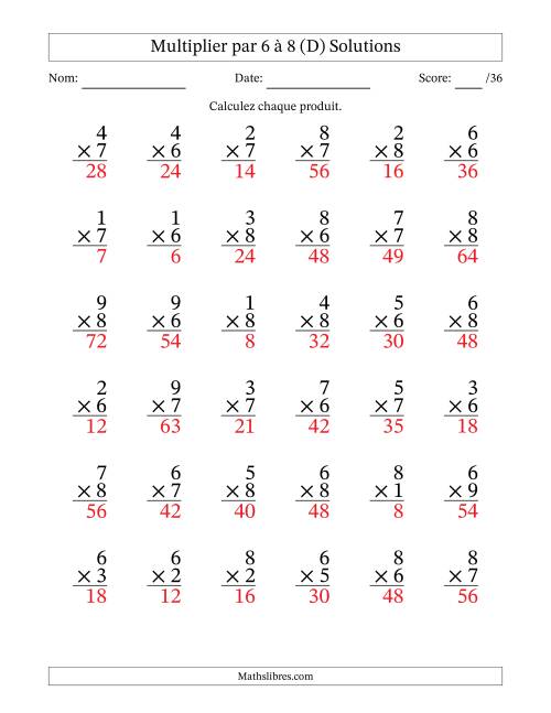 Multiplier (1 à 9) par 6 à 8 (36 Questions) (D) page 2