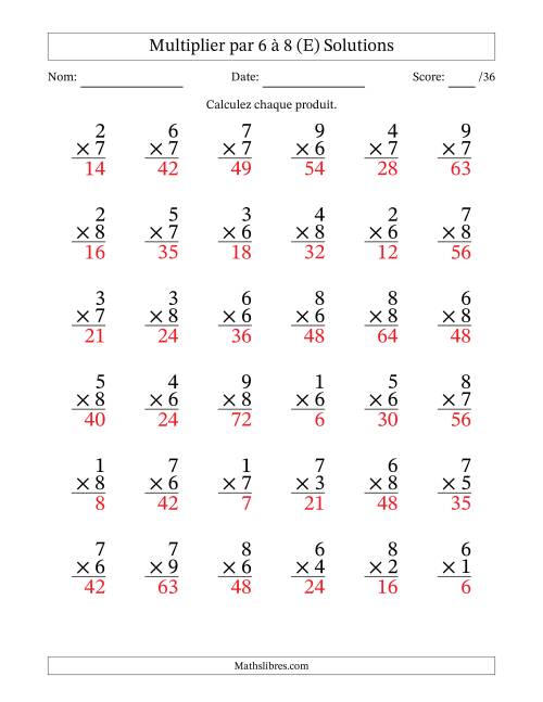 Multiplier (1 à 9) par 6 à 8 (36 Questions) (E) page 2