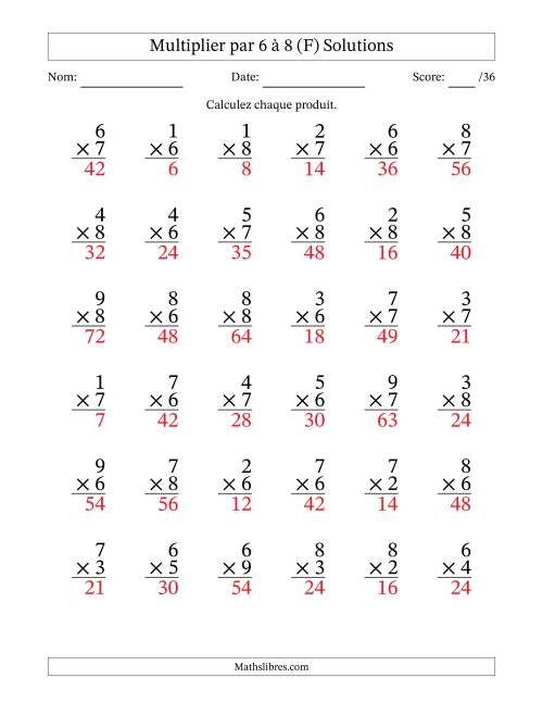Multiplier (1 à 9) par 6 à 8 (36 Questions) (F) page 2