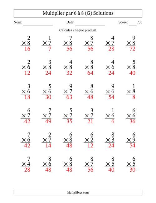 Multiplier (1 à 9) par 6 à 8 (36 Questions) (G) page 2