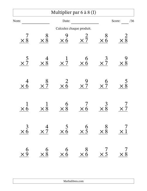 Multiplier (1 à 9) par 6 à 8 (36 Questions) (I)