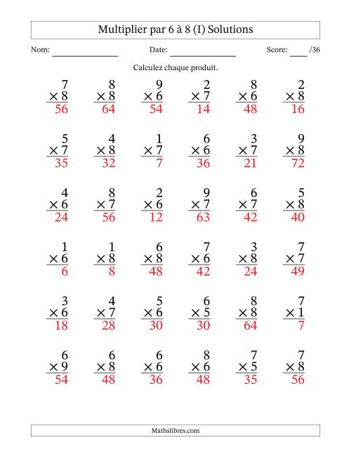 Multiplier (1 à 9) par 6 à 8 (36 Questions) (I) page 2