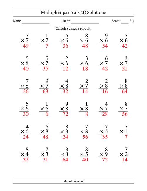 Multiplier (1 à 9) par 6 à 8 (36 Questions) (J) page 2