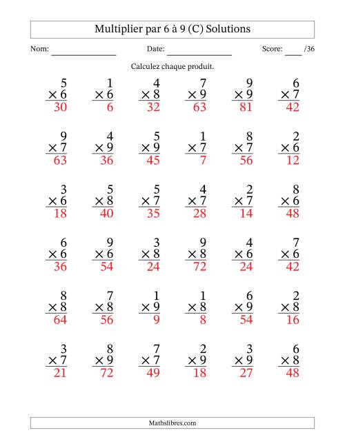 Multiplier (1 à 9) par 6 à 9 (36 Questions) (C) page 2