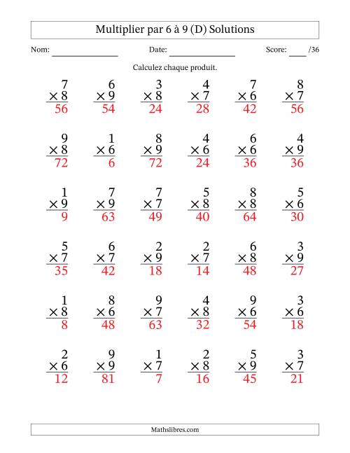 Multiplier (1 à 9) par 6 à 9 (36 Questions) (D) page 2