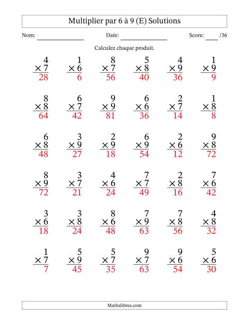 Multiplier (1 à 9) par 6 à 9 (36 Questions) (E) page 2
