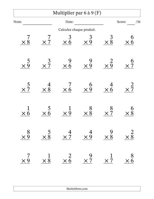 Multiplier (1 à 9) par 6 à 9 (36 Questions) (F)