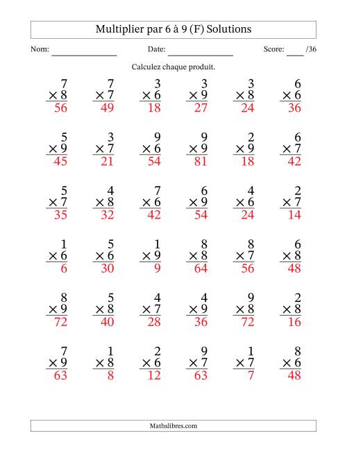 Multiplier (1 à 9) par 6 à 9 (36 Questions) (F) page 2