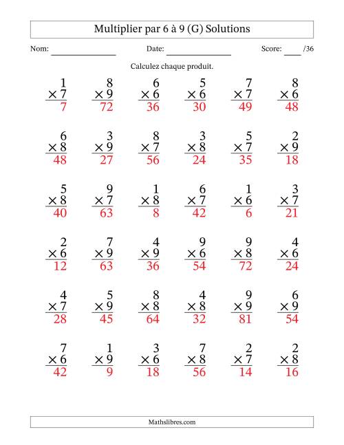 Multiplier (1 à 9) par 6 à 9 (36 Questions) (G) page 2
