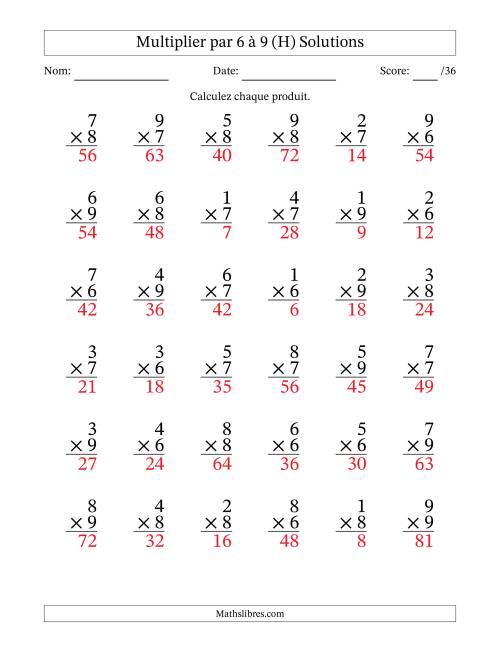 Multiplier (1 à 9) par 6 à 9 (36 Questions) (H) page 2