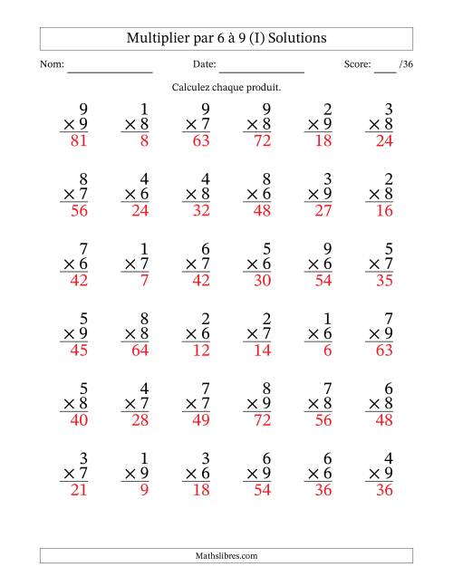 Multiplier (1 à 9) par 6 à 9 (36 Questions) (I) page 2