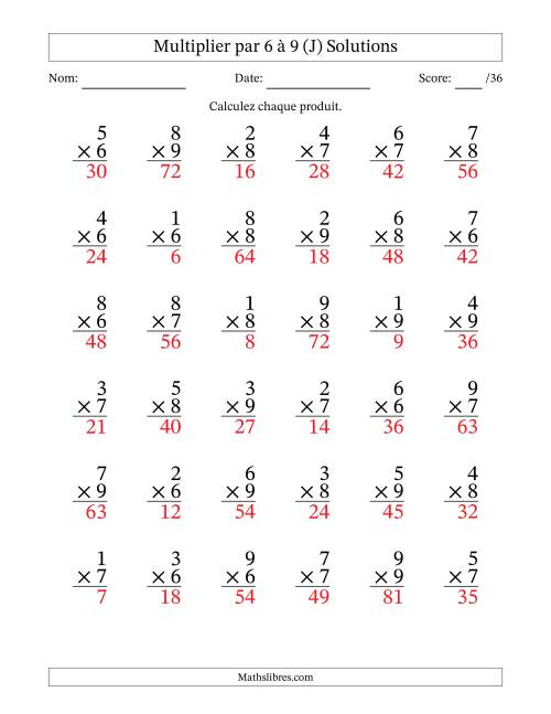 Multiplier (1 à 9) par 6 à 9 (36 Questions) (J) page 2