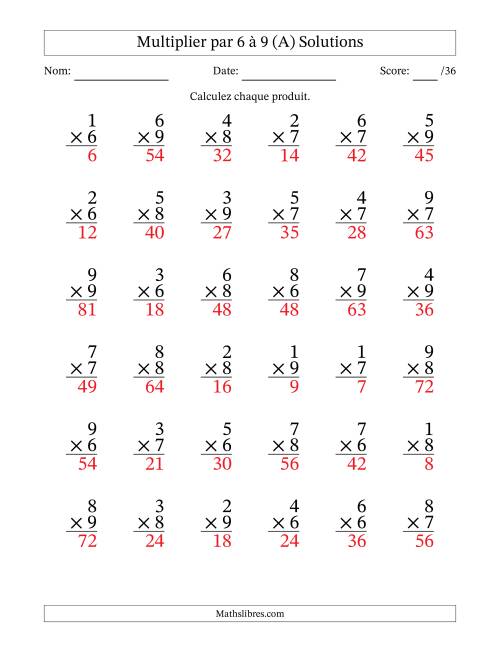Multiplier (1 à 9) par 6 à 9 (36 Questions) (Tout) page 2
