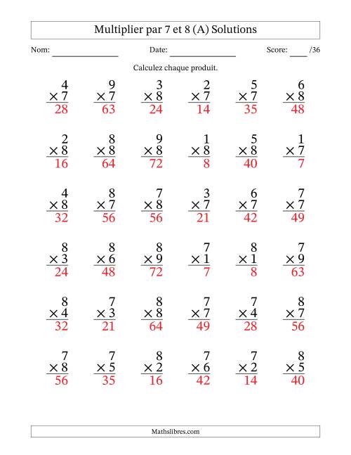 Multiplier (1 à 9) par 7 et 8 (36 Questions) (A) page 2