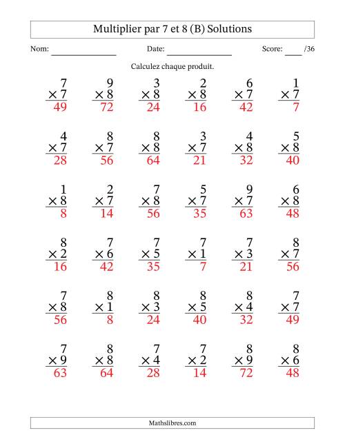 Multiplier (1 à 9) par 7 et 8 (36 Questions) (B) page 2