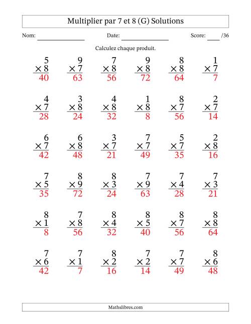 Multiplier (1 à 9) par 7 et 8 (36 Questions) (G) page 2