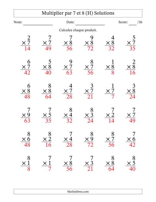 Multiplier (1 à 9) par 7 et 8 (36 Questions) (H) page 2