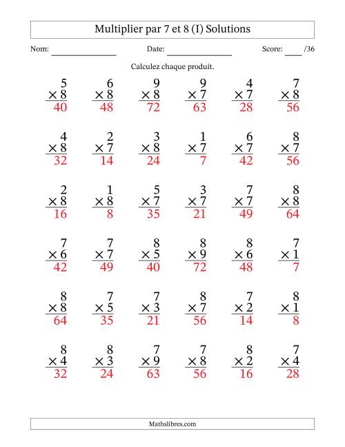 Multiplier (1 à 9) par 7 et 8 (36 Questions) (I) page 2
