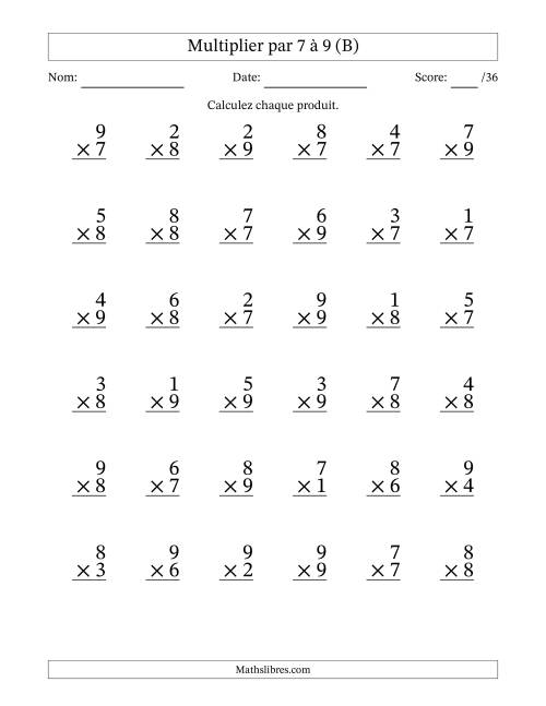 Multiplier (1 à 9) par 7 à 9 (36 Questions) (B)