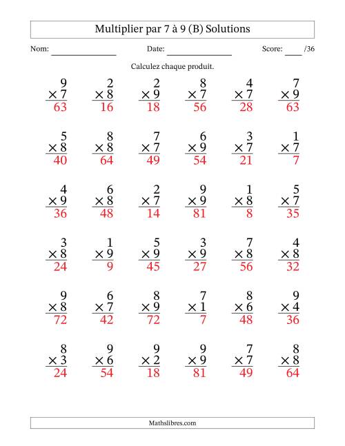 Multiplier (1 à 9) par 7 à 9 (36 Questions) (B) page 2