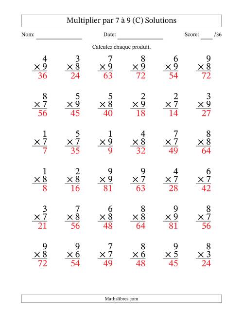 Multiplier (1 à 9) par 7 à 9 (36 Questions) (C) page 2