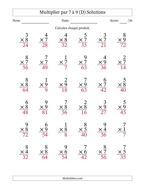 Multiplier (1 à 9) par 7 à 9 (36 Questions) (D) page 2