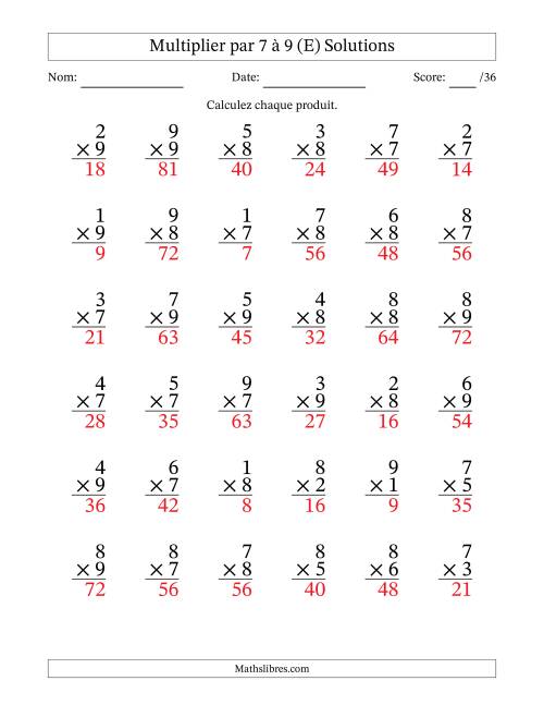 Multiplier (1 à 9) par 7 à 9 (36 Questions) (E) page 2