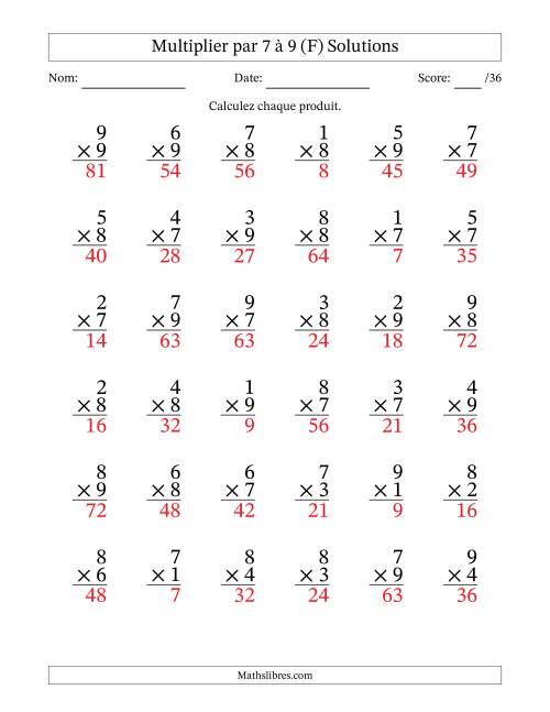 Multiplier (1 à 9) par 7 à 9 (36 Questions) (F) page 2