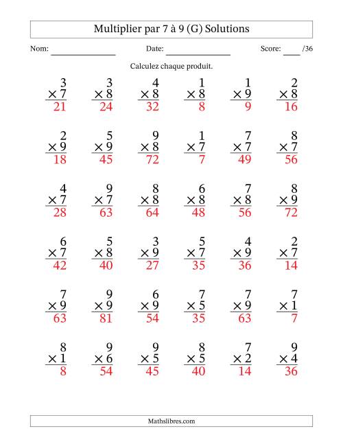 Multiplier (1 à 9) par 7 à 9 (36 Questions) (G) page 2