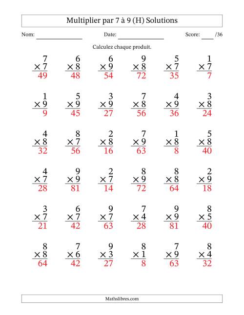 Multiplier (1 à 9) par 7 à 9 (36 Questions) (H) page 2