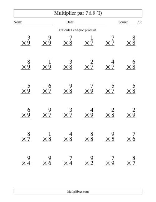 Multiplier (1 à 9) par 7 à 9 (36 Questions) (I)