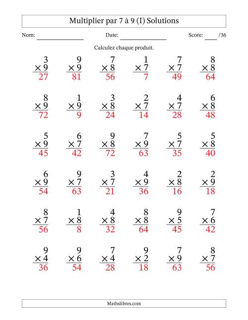 Multiplier (1 à 9) par 7 à 9 (36 Questions) (I) page 2