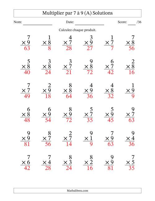Multiplier (1 à 9) par 7 à 9 (36 Questions) (Tout) page 2