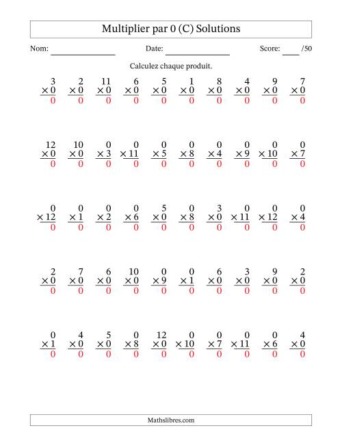 Multiplier (1 à 12) par 0 (50 Questions) (C) page 2