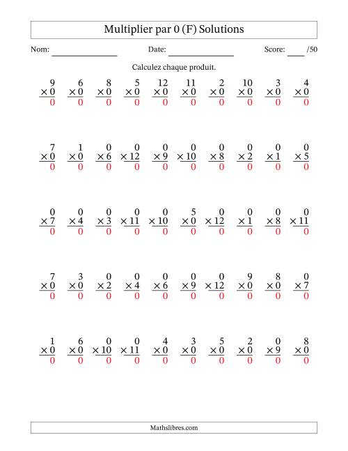 Multiplier (1 à 12) par 0 (50 Questions) (F) page 2