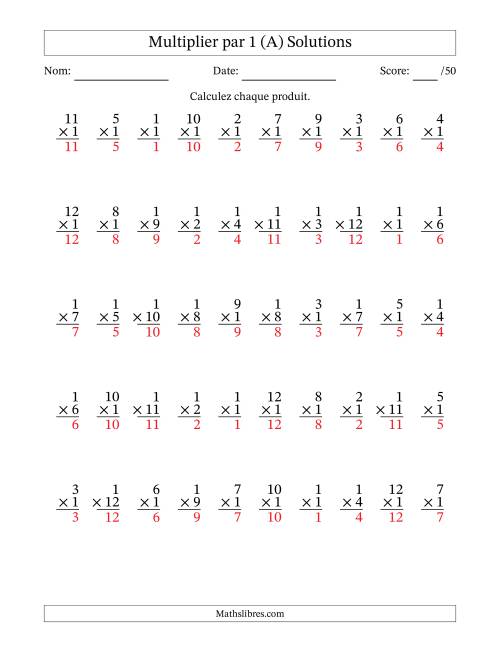 Multiplier (1 à 12) par 1 (50 Questions) (A) page 2