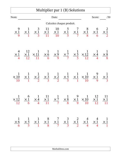 Multiplier (1 à 12) par 1 (50 Questions) (B) page 2