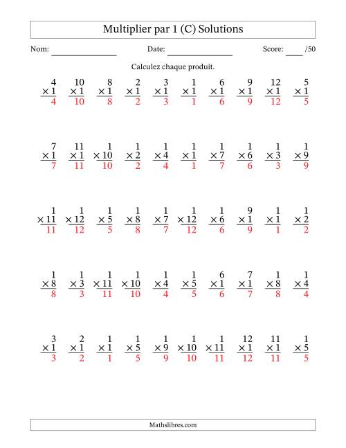 Multiplier (1 à 12) par 1 (50 Questions) (C) page 2