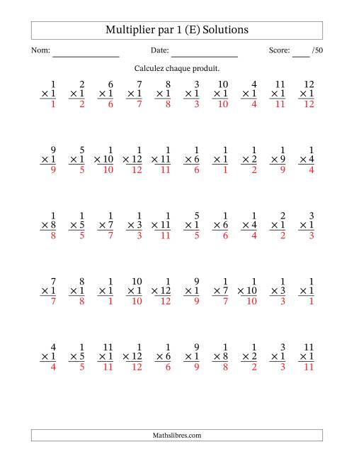 Multiplier (1 à 12) par 1 (50 Questions) (E) page 2