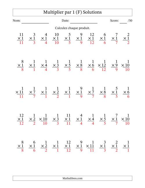 Multiplier (1 à 12) par 1 (50 Questions) (F) page 2