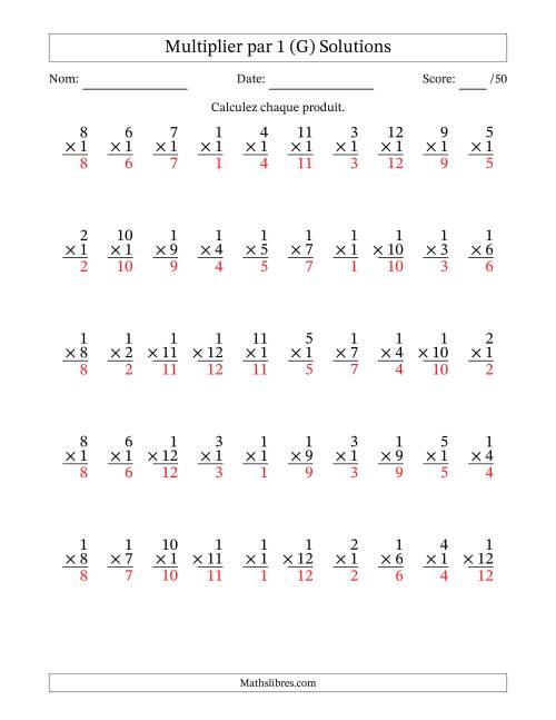 Multiplier (1 à 12) par 1 (50 Questions) (G) page 2