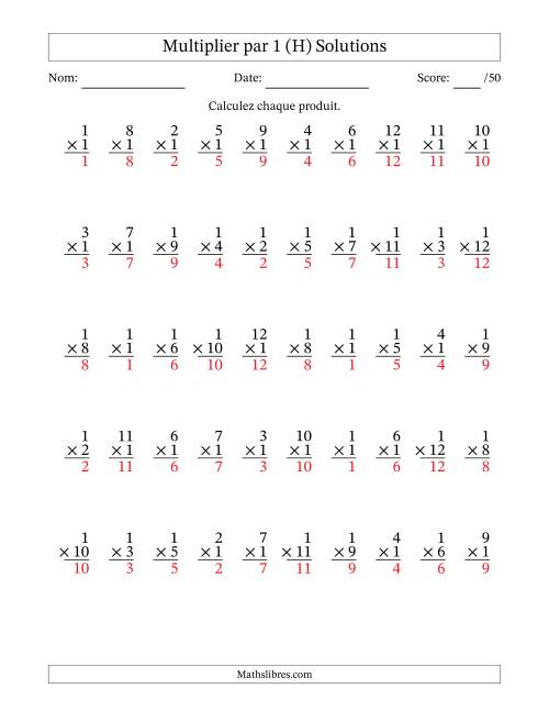 Multiplier (1 à 12) par 1 (50 Questions) (H) page 2