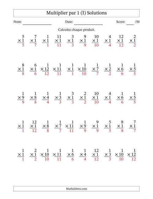 Multiplier (1 à 12) par 1 (50 Questions) (I) page 2