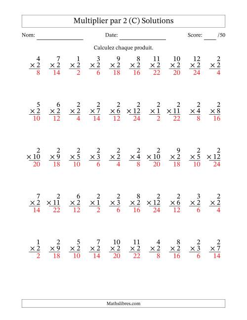 Multiplier (1 à 12) par 2 (50 Questions) (C) page 2