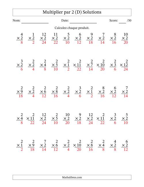 Multiplier (1 à 12) par 2 (50 Questions) (D) page 2
