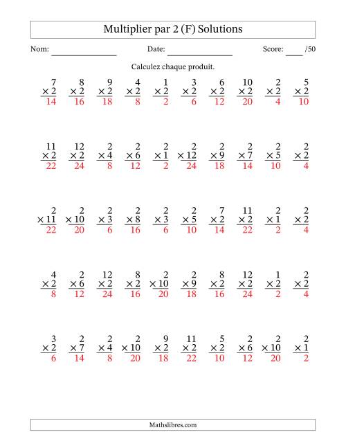 Multiplier (1 à 12) par 2 (50 Questions) (F) page 2