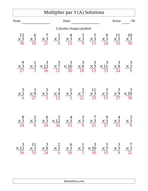 Multiplier (1 à 12) par 3 (50 Questions) (A) page 2